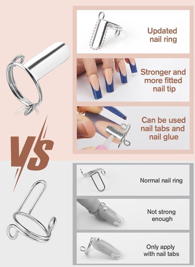 EBANKU 20PCS Wudu Nail Rings, Silver, Adjustable, Reusable, Detachable, Women Gift Set with 120PCS Adhesive Nail Tabs for Acrylic Nail Art Decoration - Image 2